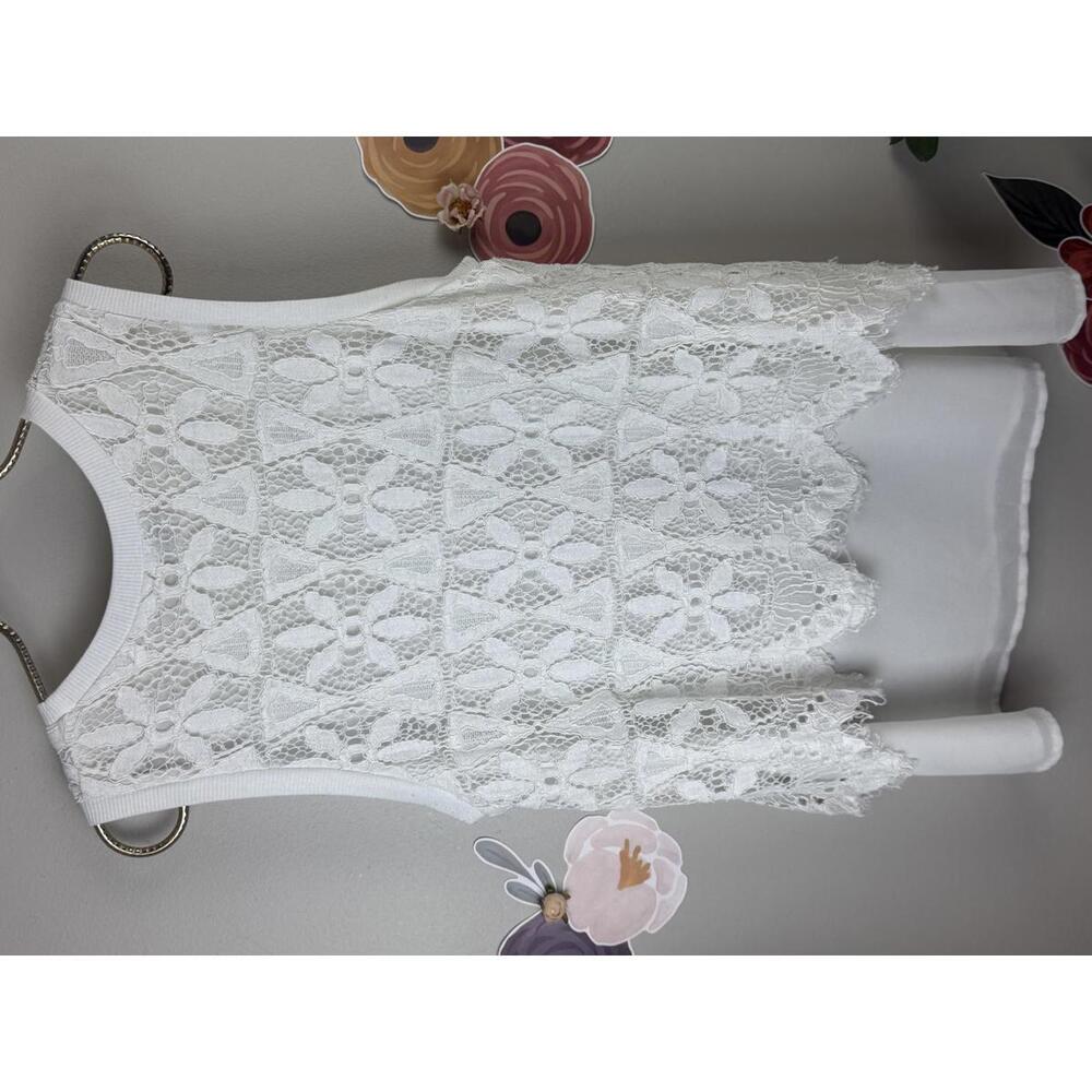 Umgee White Lace Overlay Sleeveless Boho Lightweight Tank - Size - Large - Picture 2 of 5